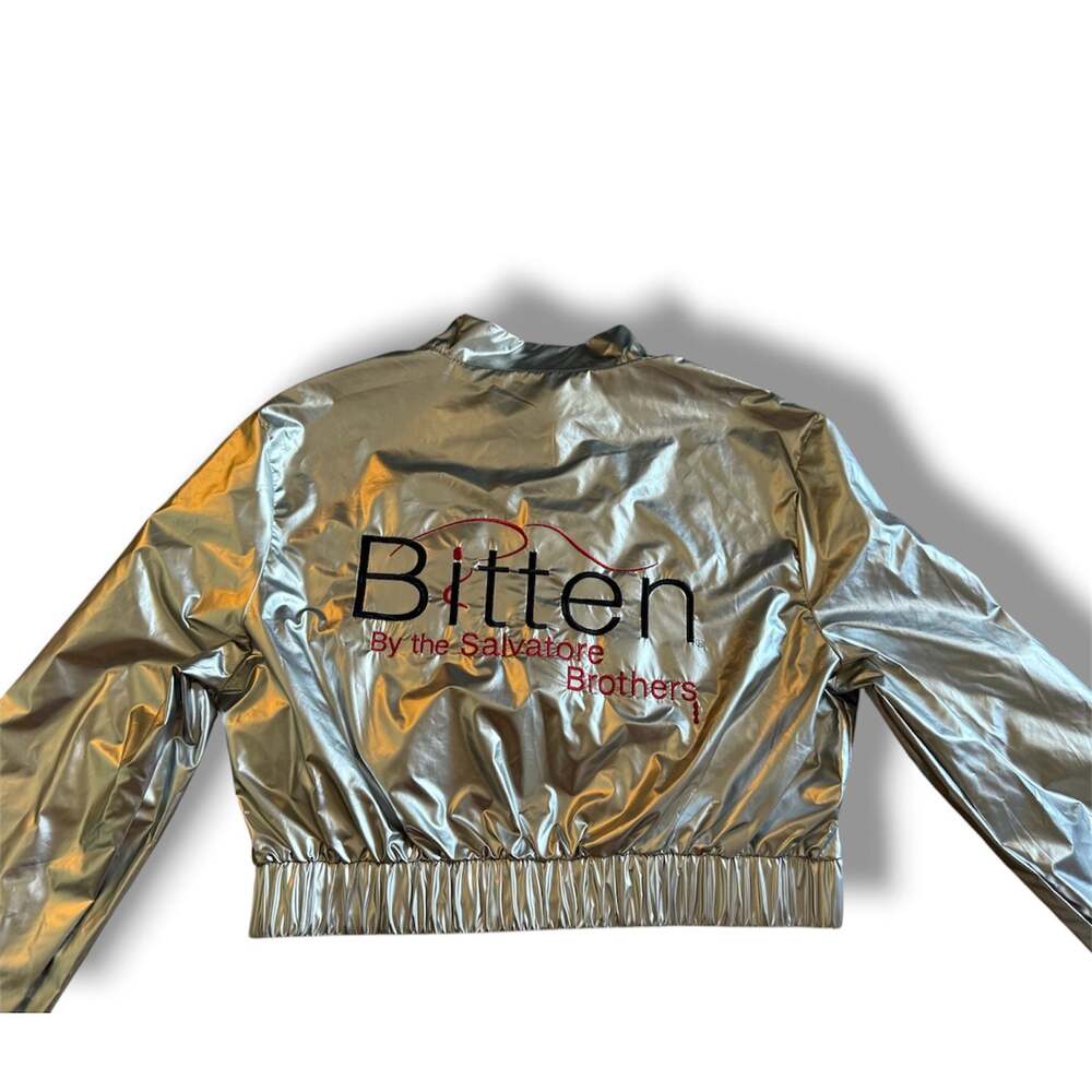 Bitten By the Salvatore Brothers Metallic Silver Cropped Bomber Jacket